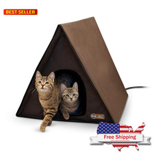 K H Pet Products A-Frame Heated Outdoor Cat House for Outside Pets in Winter,