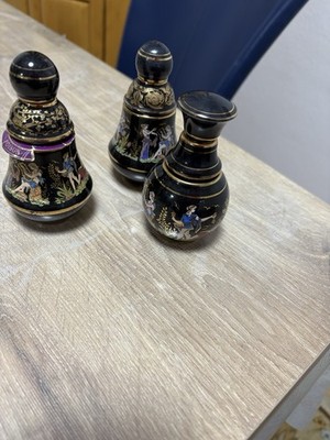 3 Vintage Parfumflakons Dior Poison Stil   schwarze Sammlerflakons mit Golddekor