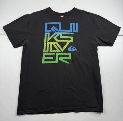 Vtg Quicksilver Shirt Surf Boarding Block Logo Double Sided Black Faded Y2K XL