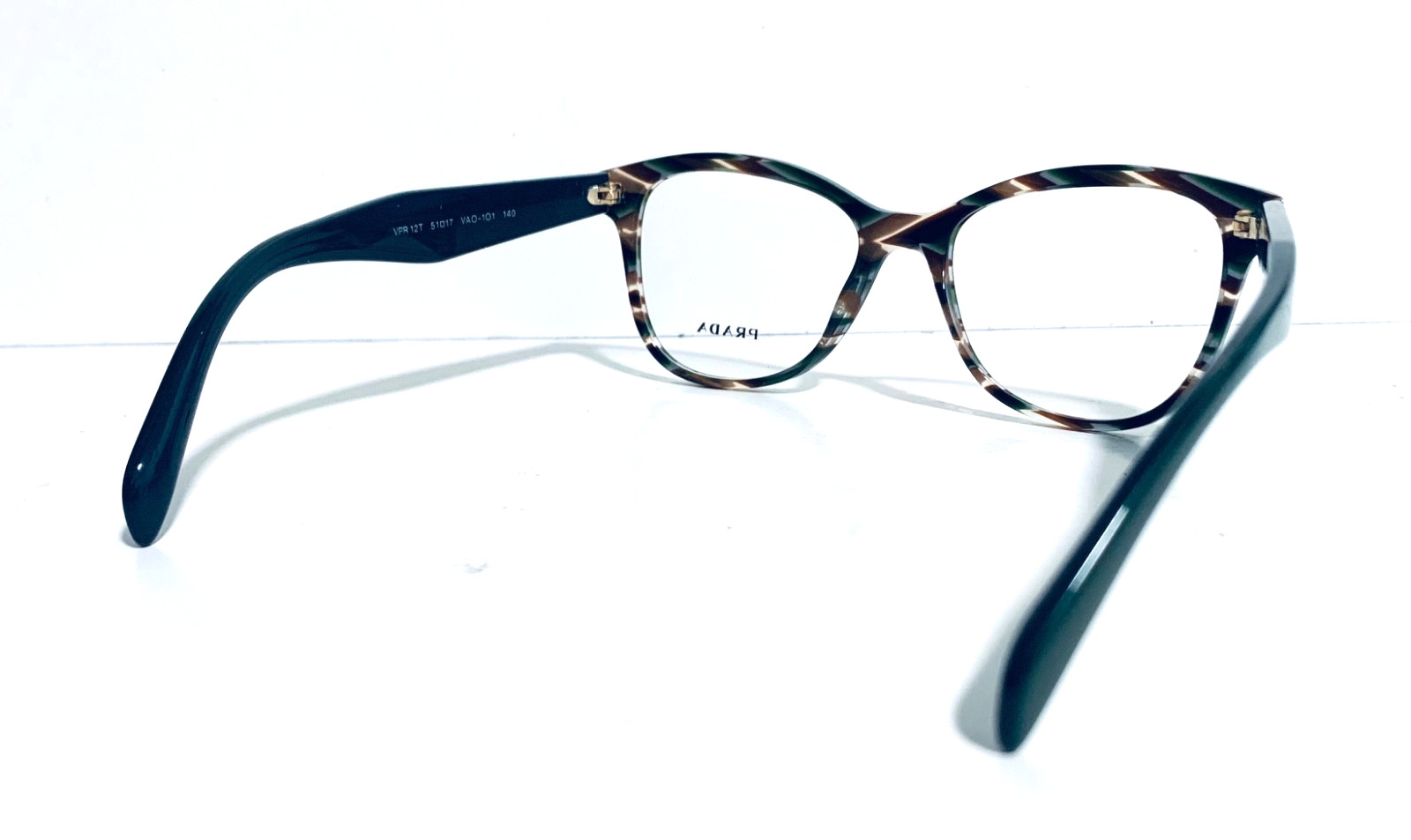 PRADA VPR 12T VAO-1O1 STRIPED GREEN BROWN CAT EYE EYEGLASSES 51-17-140 MM ITALY