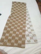 Michael Kors Reversible Infinity Scarf Authentic Gold Ivory MK Logos Women's 62"