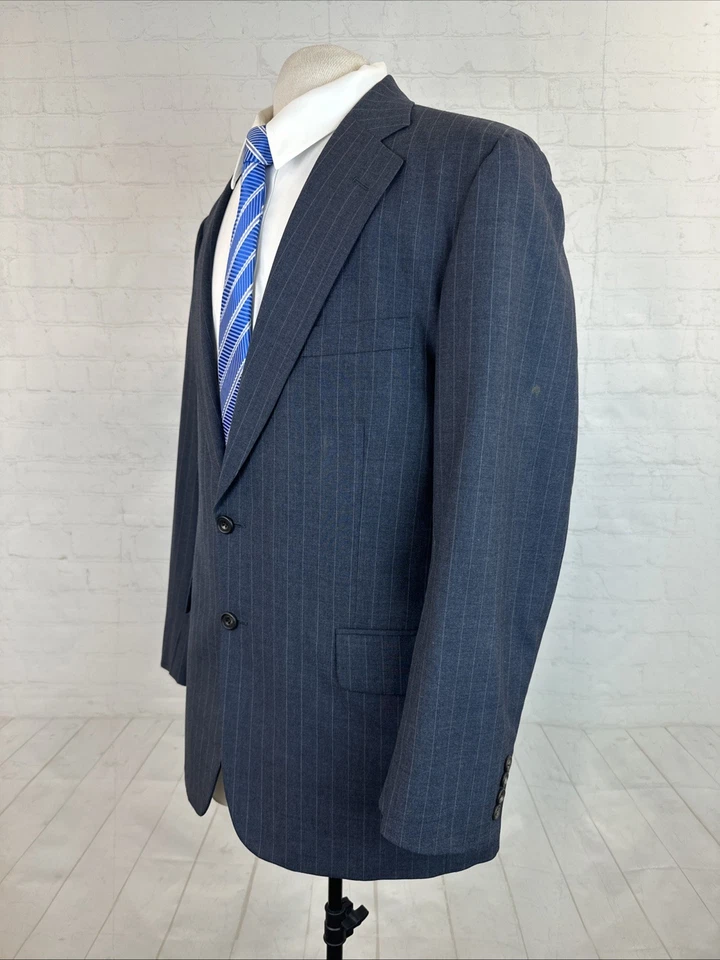 Paul Stuart Men’s Suit 43L 34X29 Blue Gray Striped Two Button Adjustable Waist - Image 2 of 4