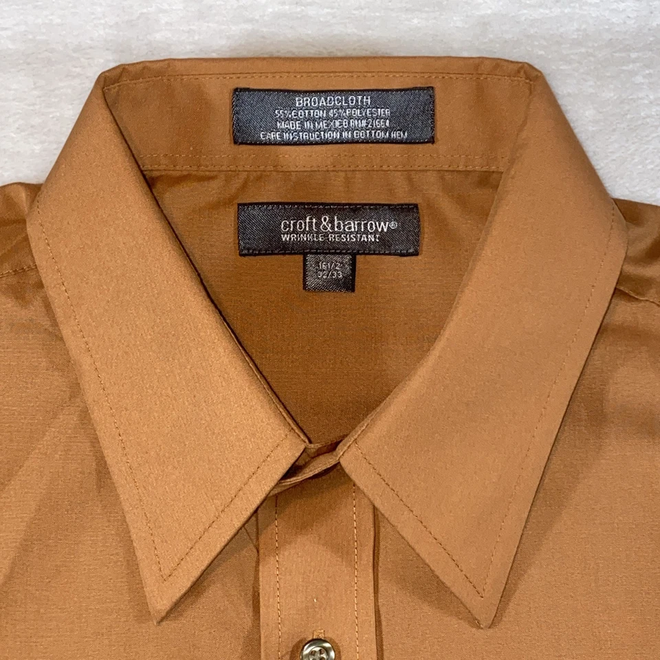 Camisa de vestir Croft & Barrow para hombre 16,5-32/33 marrón de tela ancha resistente a las arrugas Foto 3 de 4