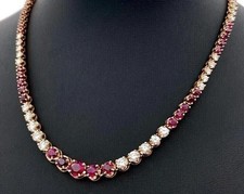 20CT Round Cut Lab Created Pink Ruby Tennis Necklace 14K Rose Gold Plated 18"