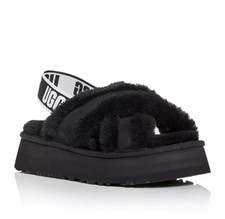 Ugg Women's Disco Shearling Criss Cross Platform Sandals in Black Size 9