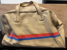 UNITED AIRLINES Vintage Tan Vinyl Hand Bag  Made USA Tote Travel 1970s
