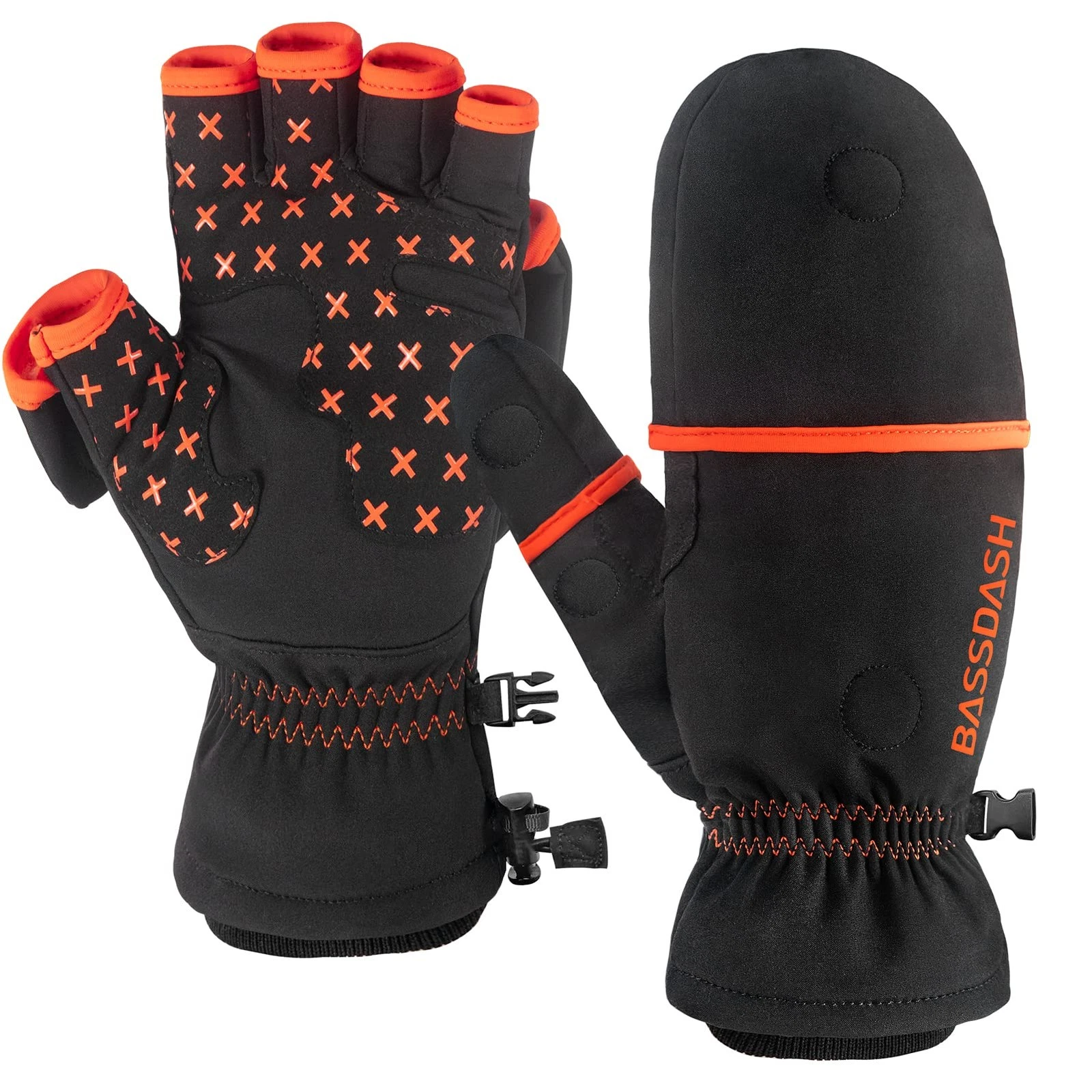 BASSDASH WinteFlex Insulated Ice Fishing Mittens Cold Weather Fingerless Glov...