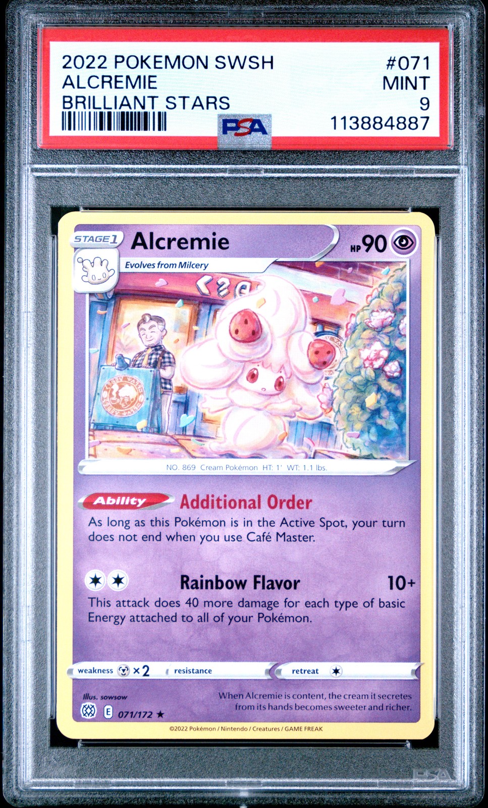 2022 POKEMON SWORD & SHIELD BRILLIANT STARS #071 ALCREMIE PSA 9