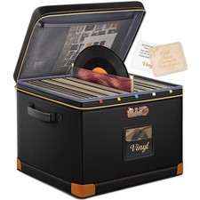 DEEGO Vinyl Record Storage Box with Lock, Fireproof Water-Resistant Record ...