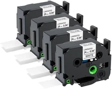 TZ Tape 24mm White Label for Brother P-Touch 4-Pack