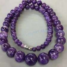 6-14mm Genuine Natural Amethyst Round Gemstone Beads Necklaces 14-36 inches