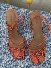 Hot Pink Orange Snakeskin Strappy Mule Kitten Heel Sandals Size 9 Nordstrom — photo 3