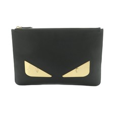 Fendi Bag Bugs Monster Clutch Leather Black Women