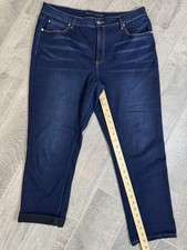 TAHARI Jeans Women size 16 Dark Wash Stretch Midcalf Cuffed Longer uncuffed