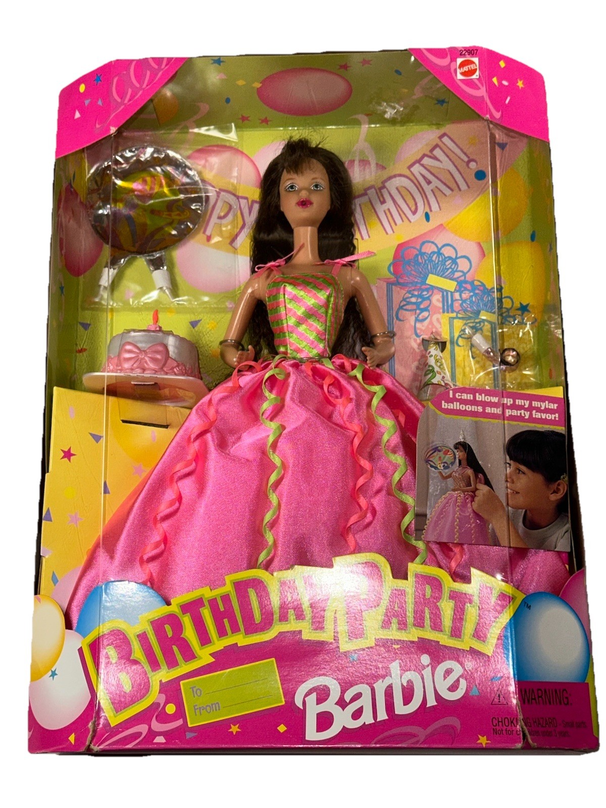 1998 Birthday Party Barbie Mattel NRFB #22907 Pink Dress Cake and Balloons NEW