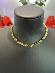 Authentic Gold Plated Costume Necklace W/Gold Plating 16” 9mm Wide. Perfect Condition.