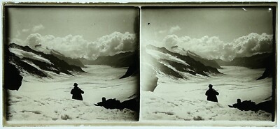 Mountain Snow PHOTO STEREO c1950 Vintage Glass Plate V43L4n