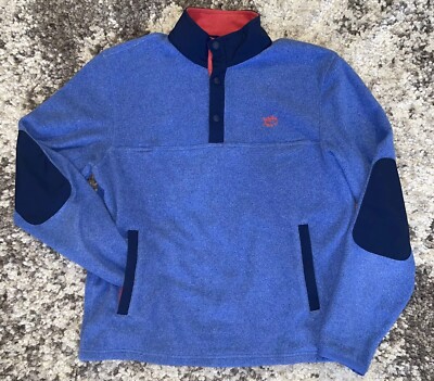 Southern Tide Fleece Mock Neck Sweater Mens SM Blue 1/4 Button Up Pullover