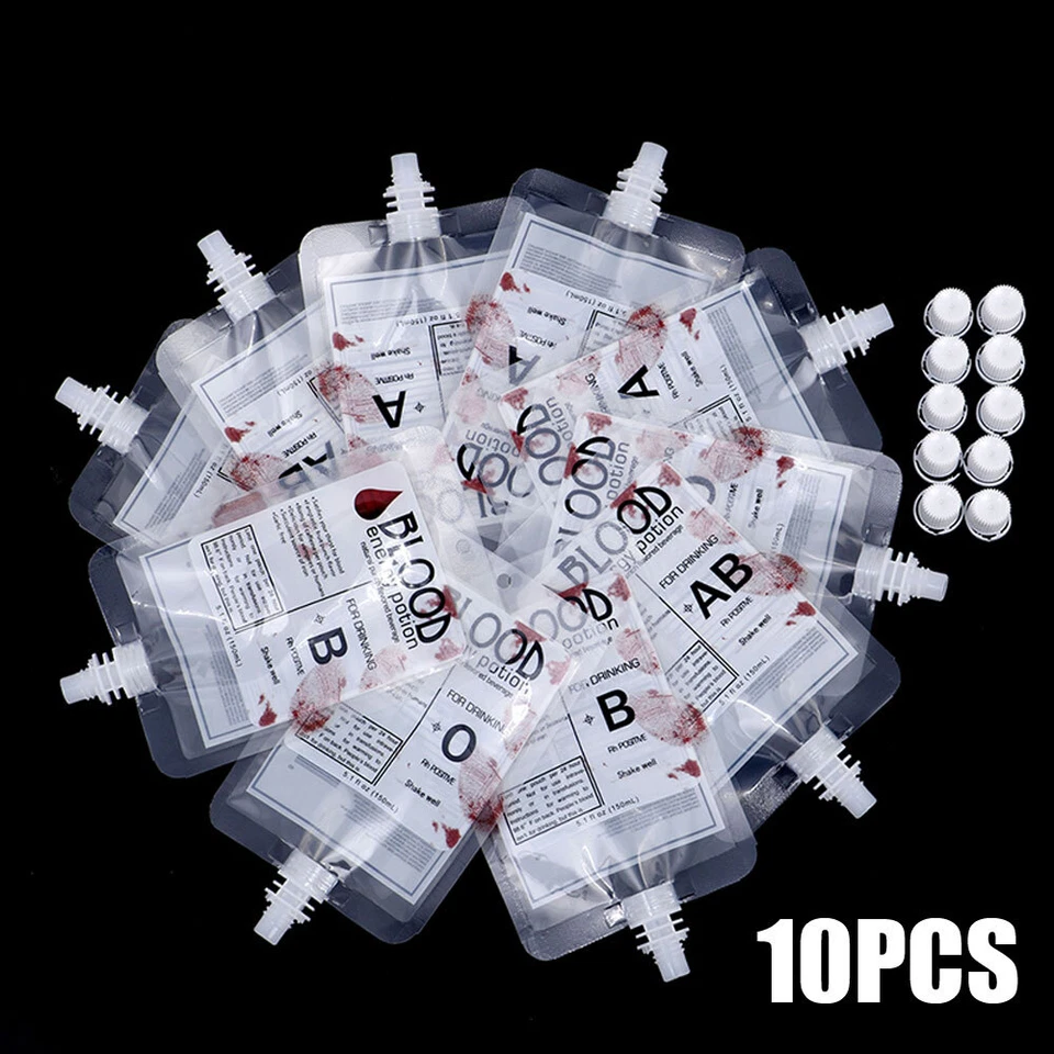 10PCS 150ml Reusable Halloween Vampire Blood Energy Drink Bag Cosplay Props  - Image 2 of 4