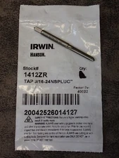 1412ZR Irwin Hanson 3/16"-24 NS Plug, Straight 4-Flute Carbon Steel Tap (BN193)