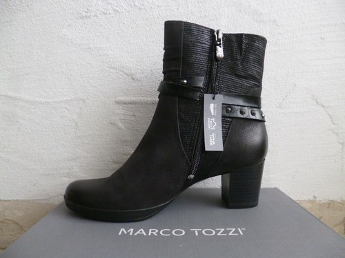 Marco Tozzi Boots Ankle Boots Shoes Black Leather 25421 - Picture 5 of 8
