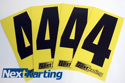  Kart 4 x schwarze Nummer 4 auf gelbem Hintergrund - kostenloser Versand - MSA Legal-Rotax