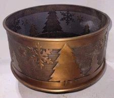 Vintage Style Copper Christmas Snowflakes Trees 3 Wick Candle Holder Mesh 