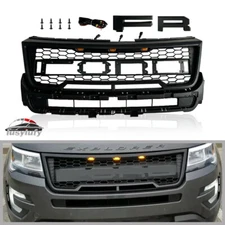 For Explorer 2016 2017 Bumper Grill Front Upper Grill Raptor Style w/ LED Lights