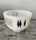 Vintage Federal Milk Glass Bowl Harlequin 1.5 Quart MCM Black Gold Diamonds