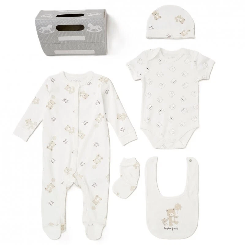 Baby Unisex Clothing Gift Set 5 Pc | Beary Best Friends | Cream | NB-6M | Bear