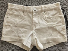 NWT BlankNYC High Rise White Denim Shorts Distressed The Fulton, MSRP $68, Sz 25