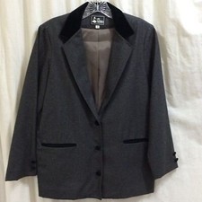 Vintage 70s 80s Ms. Sero Gray Blazer Wool Blend Velvet Collar Buttons Size 10