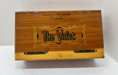 Vintage Wooden Valet Box Souvenir Lincoln s Birthplace Kentucky Links Tie Tacks