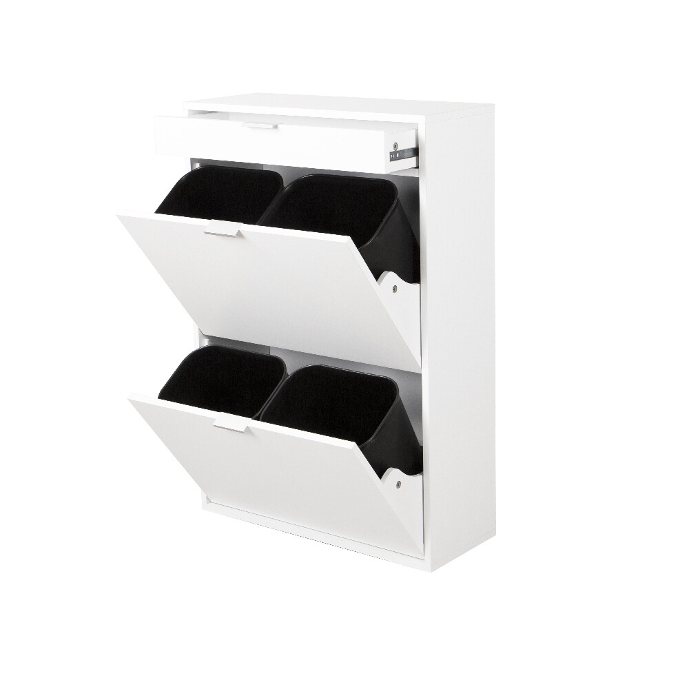 Happy Home Mülleimerschrank mit Schublade & 4 Abfalleimer weiß