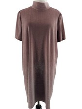 Madewell Women's Frosty Mauve Pink Velvet Mockneck Short Sleeve Dress Size XL