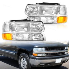 For 1999-2006 Chevy Silverado Suburban Tahoe 4pcs Headlights Amber Corner Chrome