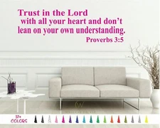 Proverbs 3:5 Trust Lord Heart Lean Bible Verse Wall Quote Vinyl Decal Sticker