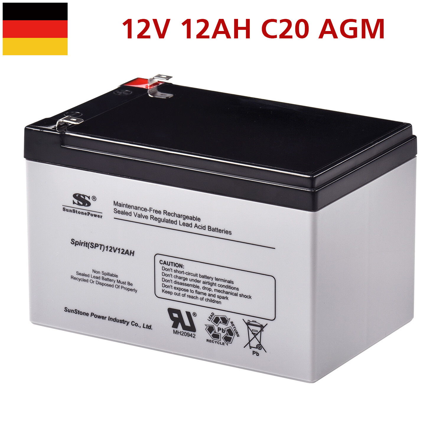 Sunstone AGM Batterie 12V 7.2AH - Wartungsfreier Bleiakku Für USV & Solar