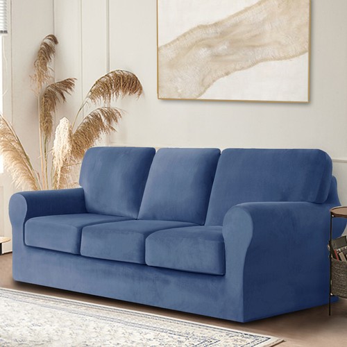 1/2/3 Seater Sofa Velvet Stretch Sofa Slipcover with Cushion & Backrest Cover - Picture 81 of 223