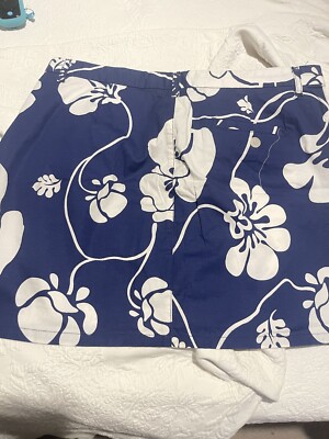 Roxy Quicksilver Woman M Blue & White Floral Mini Skirt Front Zipper