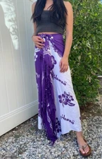 Hawaii Pareo Sarong Purple White Hibiscus Hawaiian Luau Beach Pool Cruise Dress