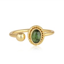 Green Tourmaline Gemstone Ring 925 Silver Gold Plated Engagement Ring