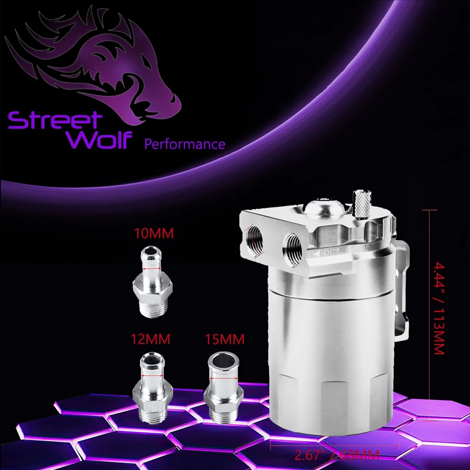 Oil Catch Can Reservoir Baffled Tank Breather Universal Silver Fits Jeep Foto 3 de 4