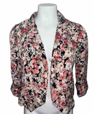 LUSH Floral Open Blazer Size XS 3/4 Sleeve Black Multicolor