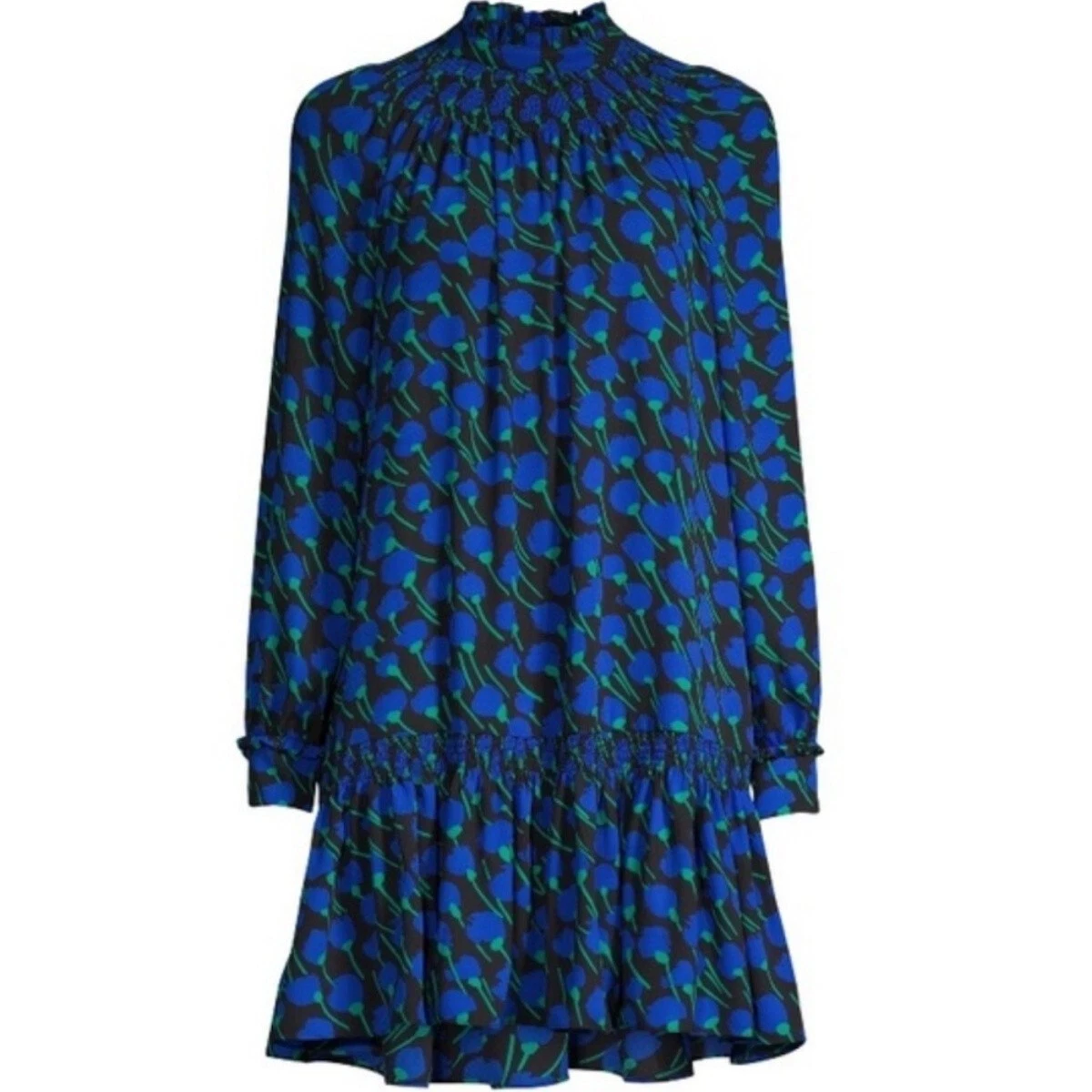 Kate Spade Vestito Donna Poetico Floreale Blu Manica Lunga Cambio M