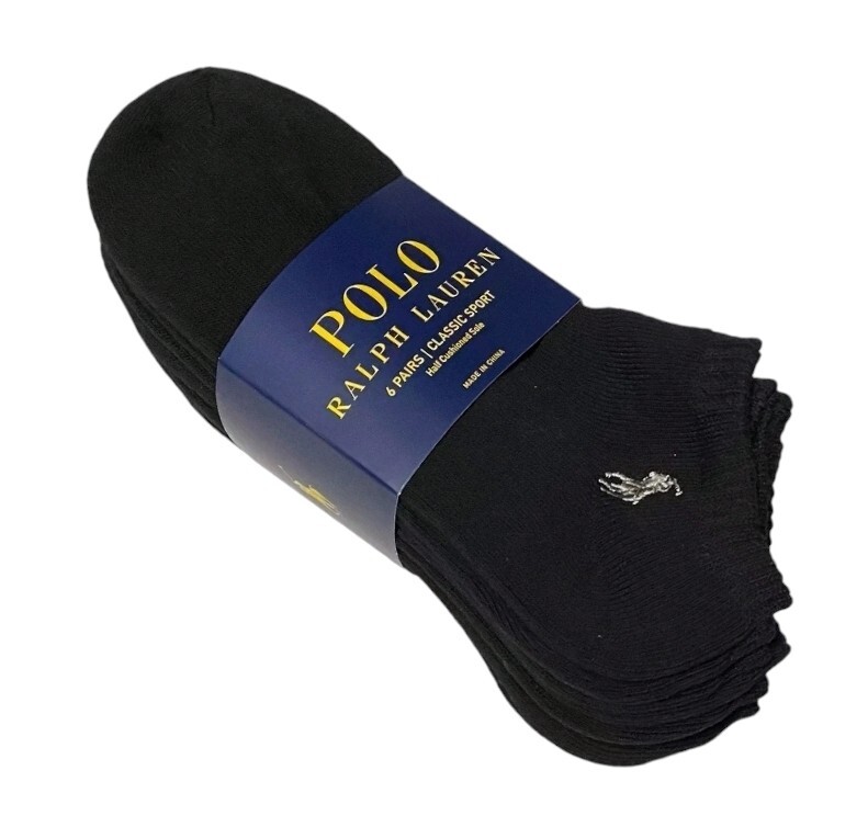 PONY Polo Ralph Lauren Classic Sport 6 paia calze uomo taglio basso nere con frangia grigia