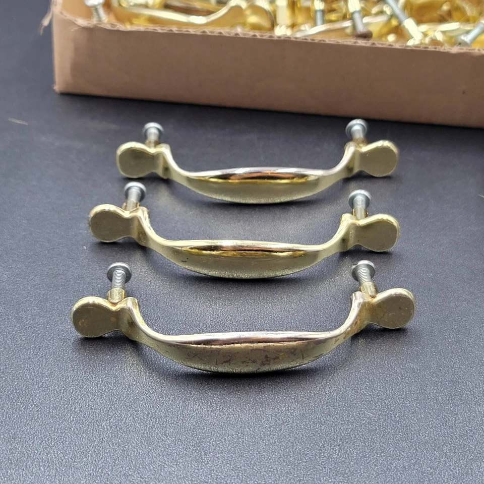 Vtg Drawer Cabinet Pulls Brass Plated Lot of 32 Gold tone Hardware Included - Image 3 of 4
