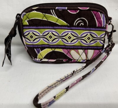 Vera Bradley Brown Floral Zip Close Cards Coin Purse Wristlet