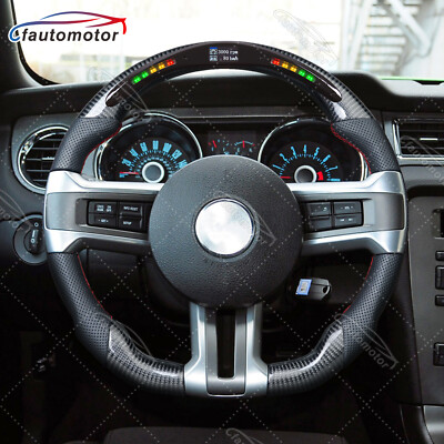 Carbon Fiber LED Perforated Leather Steering Wheel Fits Ford Mustang 2012-2014