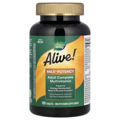 2 X Nature's Way, Alive! Max3 Potency Adult Complete Multivitamin, With Iron, 1